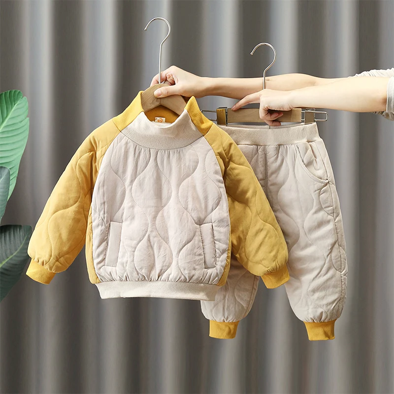 

Winter Warm Children's Clothes Set 2023 Trendy Turtleneck Cotton Pullovers Tops Pants 2 Pcs Suit Fashion Boys Tracksuit