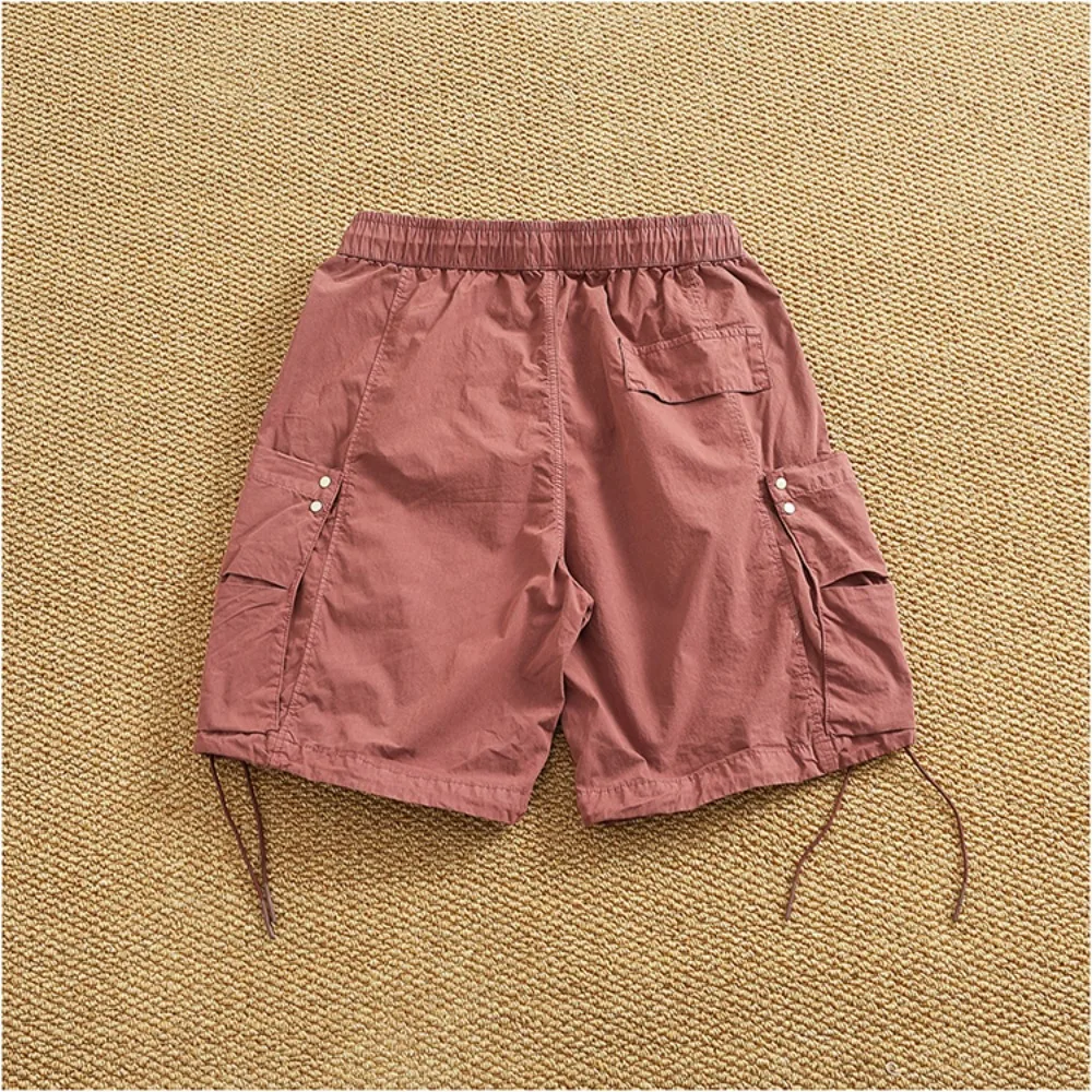 

Summer Cool Loose Casual Cargo Shorts Men's Elastic Waist Draw Rope Quick Drying Breathable Medium Pants Quarter Pants