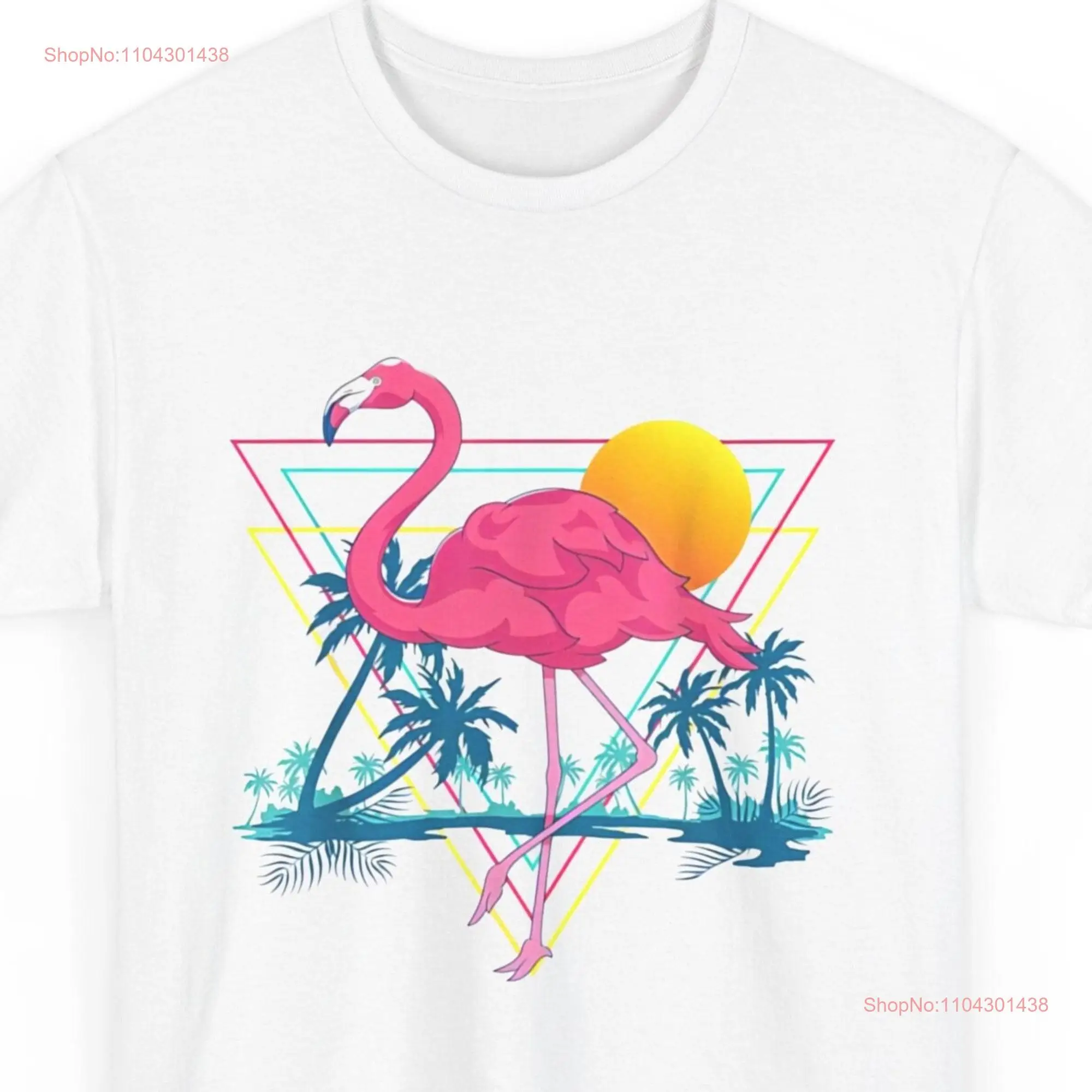 Pink Flamingo Beach Summer Vibes Palm Trees Tropical T Shirt long or short sleeves