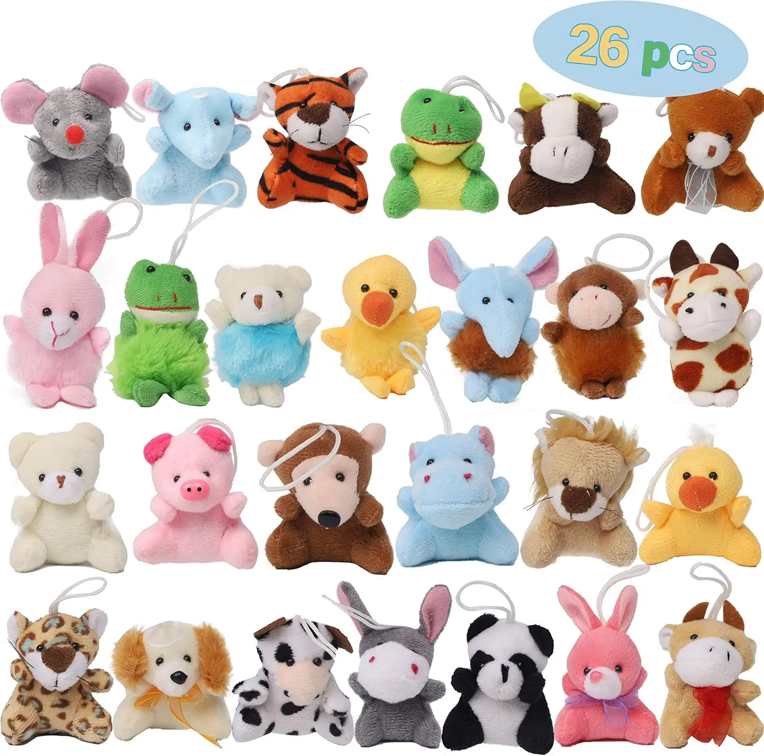 Set de 26 Mini Peluches de Animales, Lindos Llaveros de Peluche para Niños, Recuerdos de Fiesta, Rellenos de Huevos de Pascua, Premios de Carnaval