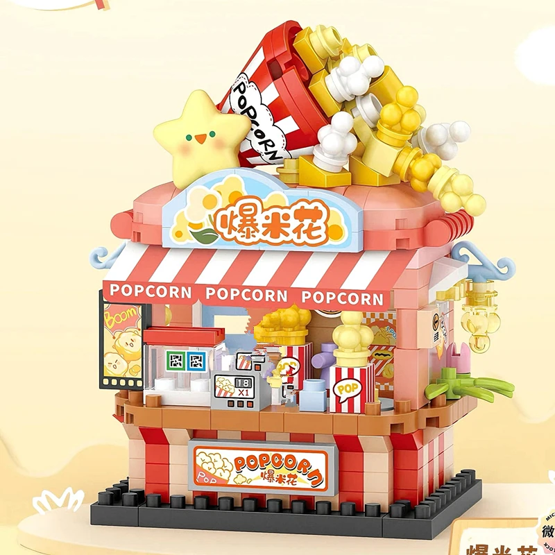 Architettura fai-da-te Ristorante Caffetteria Gelato Negozio di auto Street View Kit di blocchi di costruzione Ragazze Mattoni Modello classico Giocattoli per bambini