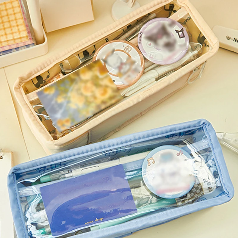 1 قطعة مقلمة شفافة Kawaii سعة كبيرة صندوق القلم مقاوم للماء للفتيات حقيبة مستحضرات التجميل القرطاسية مكتب اللوازم المدرسية #5