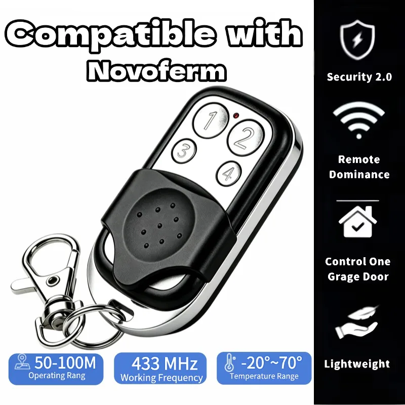 Compatible with Novoferm Novotron Garage Door Remote Control 4‑Button 433.92MHz Rolling Code Replacement Key Fob