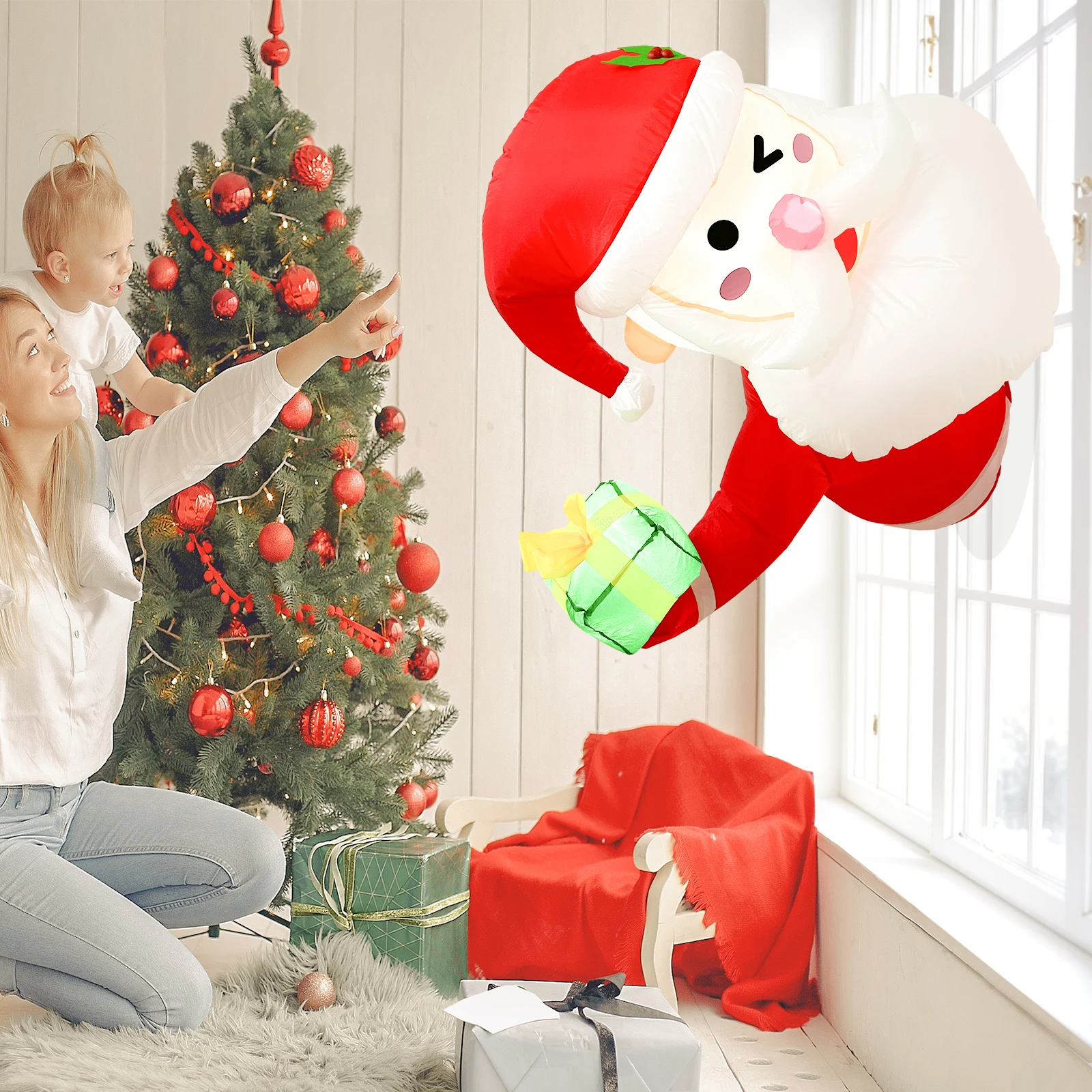 3.5ft Christmas Inflatable Santa Claus with LED Lights for Christmas Window Decorations Outdoor Indoor Decoration