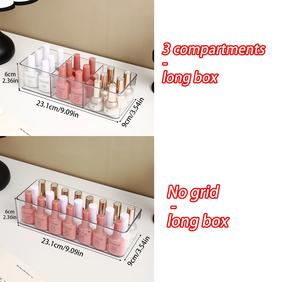 1 Stück Acryl-Aufbewahrungsbox mit drei Fächern für Nagellack, Nagellack-Organizer für Schminktisch und Nagelstudio – Detail 5