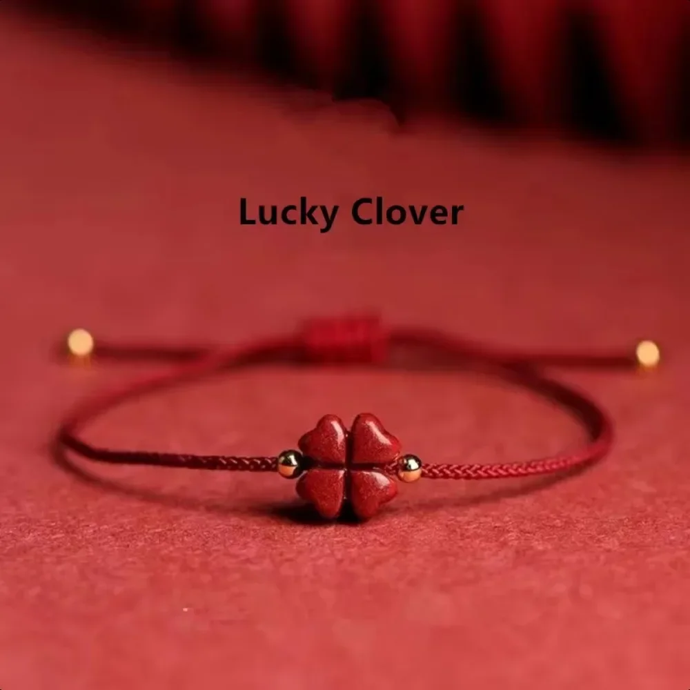 Lucky Four Leaf Clover Red Thread Bracelet Women's Tennis for Men Couple Friendship Handicraft Luxury Jewelry Accessories New