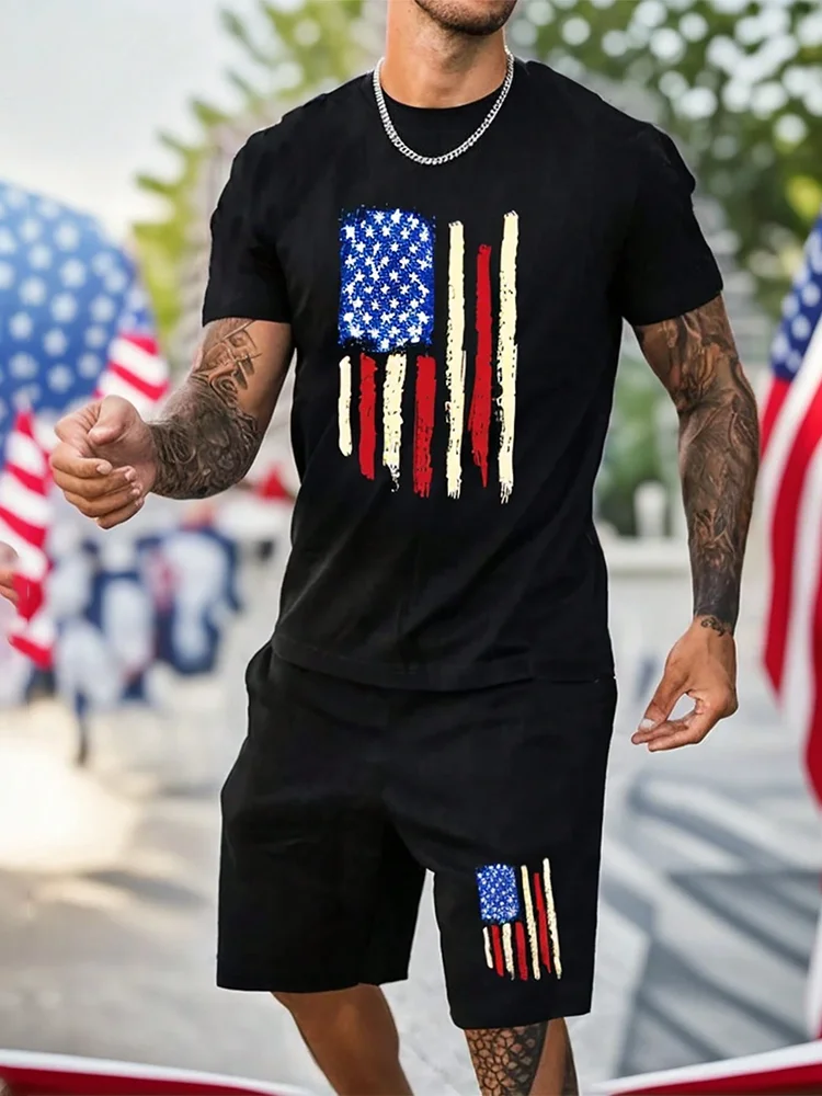 

Лето 2023, новый мужской костюм с креативным принтом флага, уличная мода и повседневная одежда, которые дышащие и удобные.