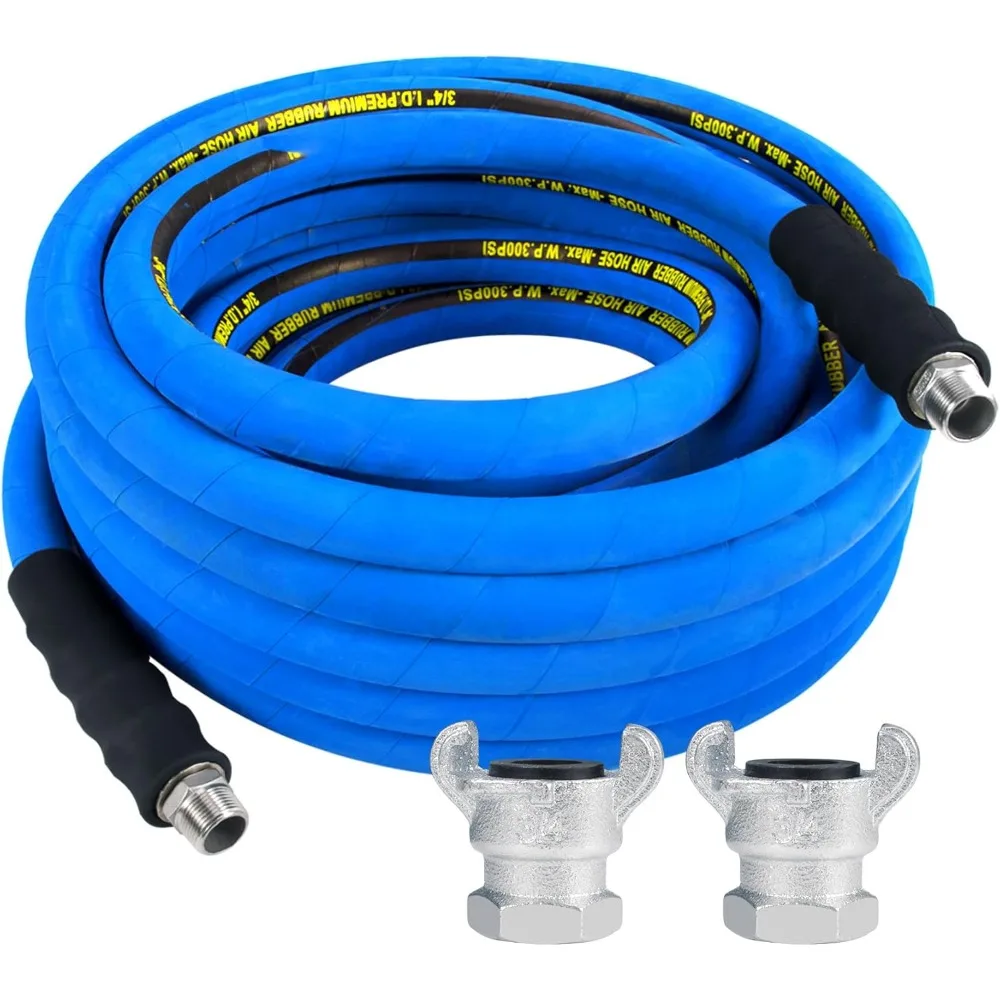 

Резиновый воздушный шланг 3/4 дюйма x 50 футов с 2 соединителями Chicago, 300 PSI, высокотемпературный компрессорный шланг с полиэстеровой оплеткой