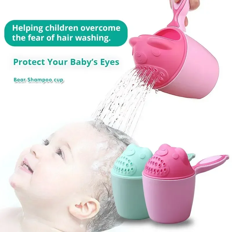 Cute Cartoon Baby Bath Caps Toddle Shampoo Cup Children Bathing Bailer Baby Shower Spoons Child Washing Hair Cup Kids Bath Tools