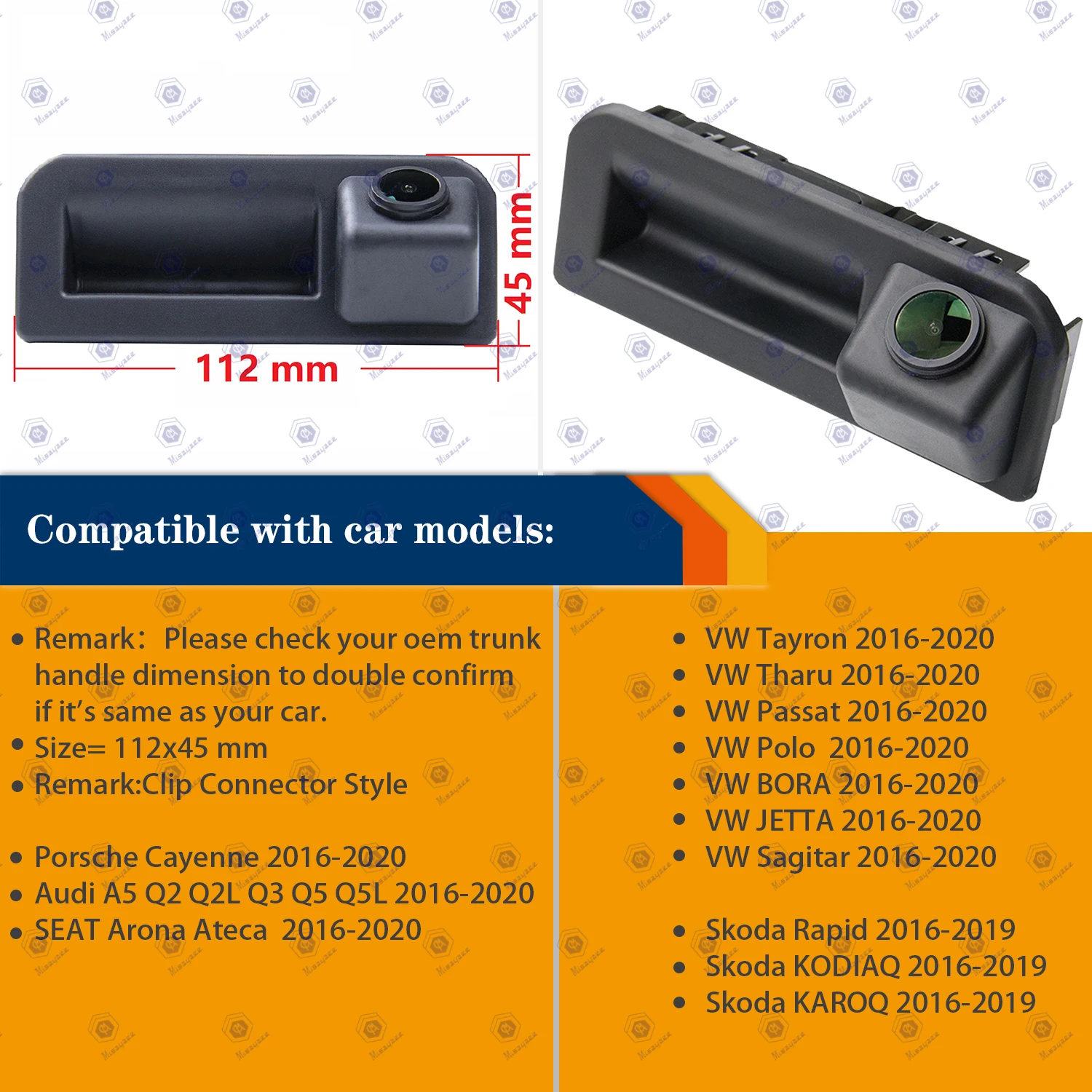 HD 1280x720p Rear View Parking Camera for Polo sedan/Vento/BORA/JETTA/Sagitar/ SEAT Arona Ateca Rapid/Q2/A5/KODIAQ 2016-2018