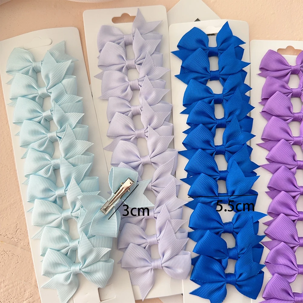 10Pcs/card Kids Solid Color Ribbon Baby Bows Hair Clips for Baby Girls Handmade Bowknot Hairpin MiNi Barrettes Hair Accessories