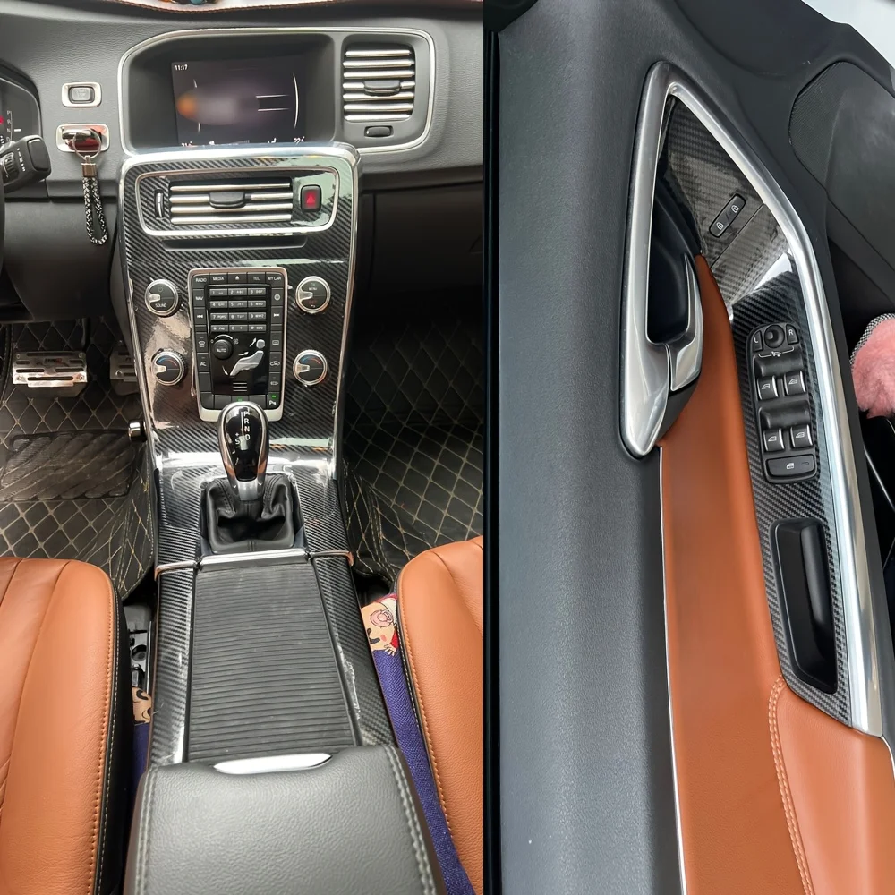 

for Volvo S60 V60 2010-2018 Interior Central Control Panel Door Handle 5D Carbon Fiber Stickers Decals Car styling Accessorie