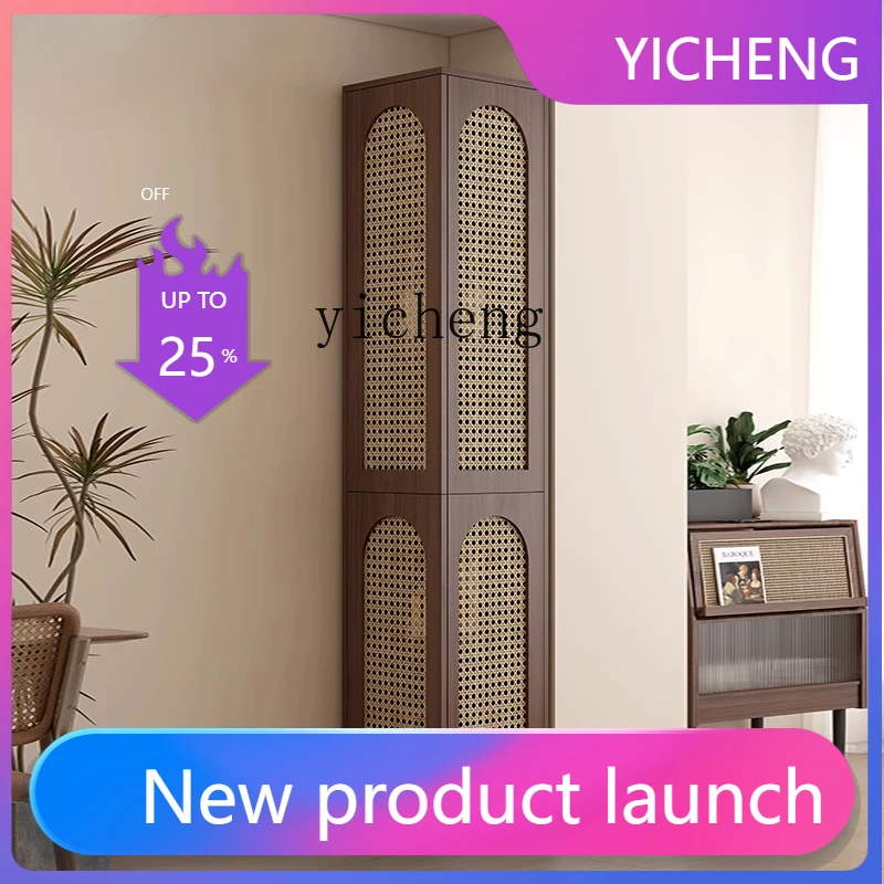 

LYY retro imitation rattan woven corner wine cabinet simple corner rack small apartment 90 degree triangular corner cabinet