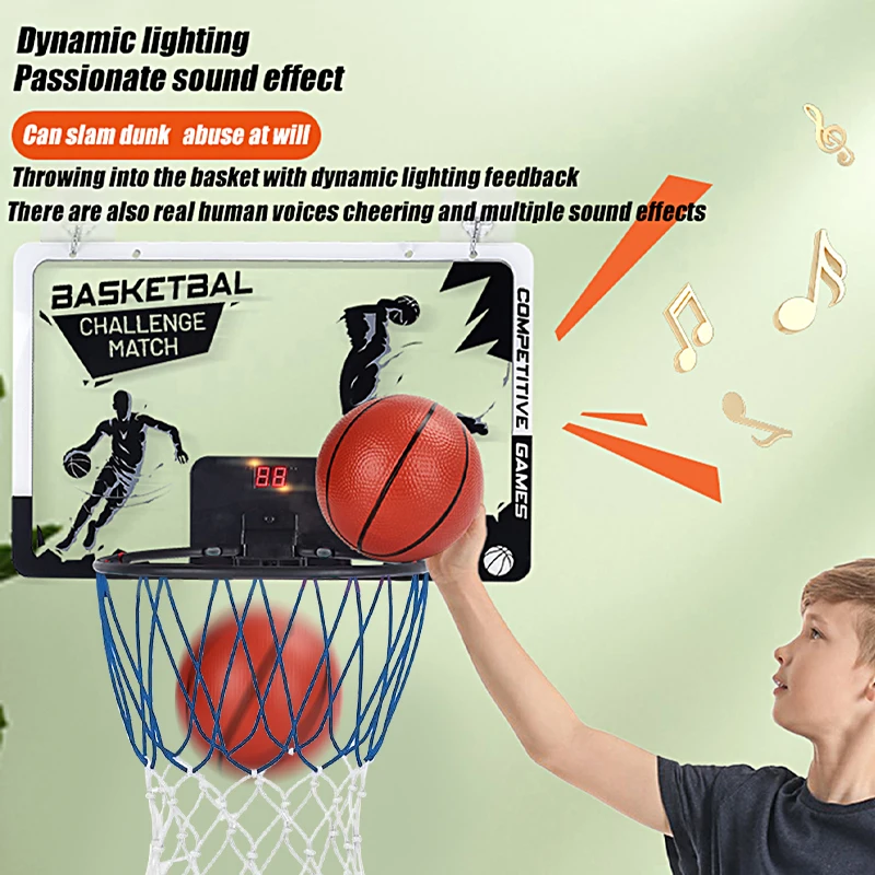 Basketbalrek voor kinderen, aan de muur gemonteerd schietbasketbalrek met scorfunctie, geen gaten, opvouwbaar basketbalbord