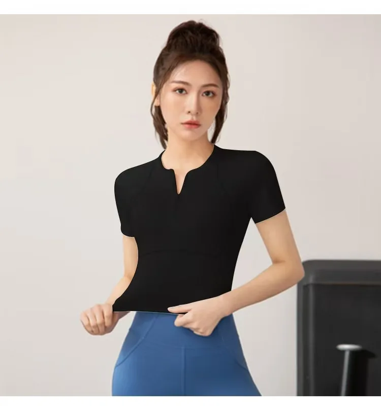 

Df cf Short-zip Fitted Fitness Top, Back-beautifying Tight Sports Yoga Top
