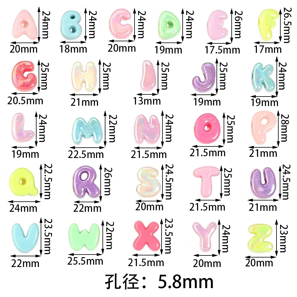 500g/lot Colorful Letter Acrylic Beads Cartoon Big Hole Mixed Alphabet Bead For Jewelry Making DIY Bracelet Phone Chain Keychain