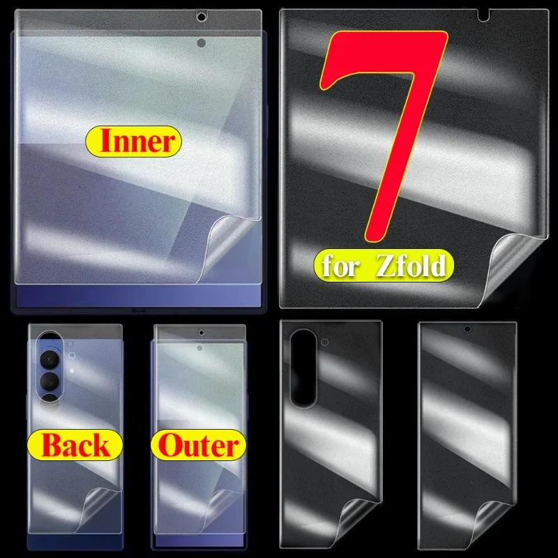 3in1 Soft TPU Hydrogel Film for Samsung Galaxy Z Fold 7 Inner Outer Sticker Matte Screen Protectors Full Body Cover for Z Fold7