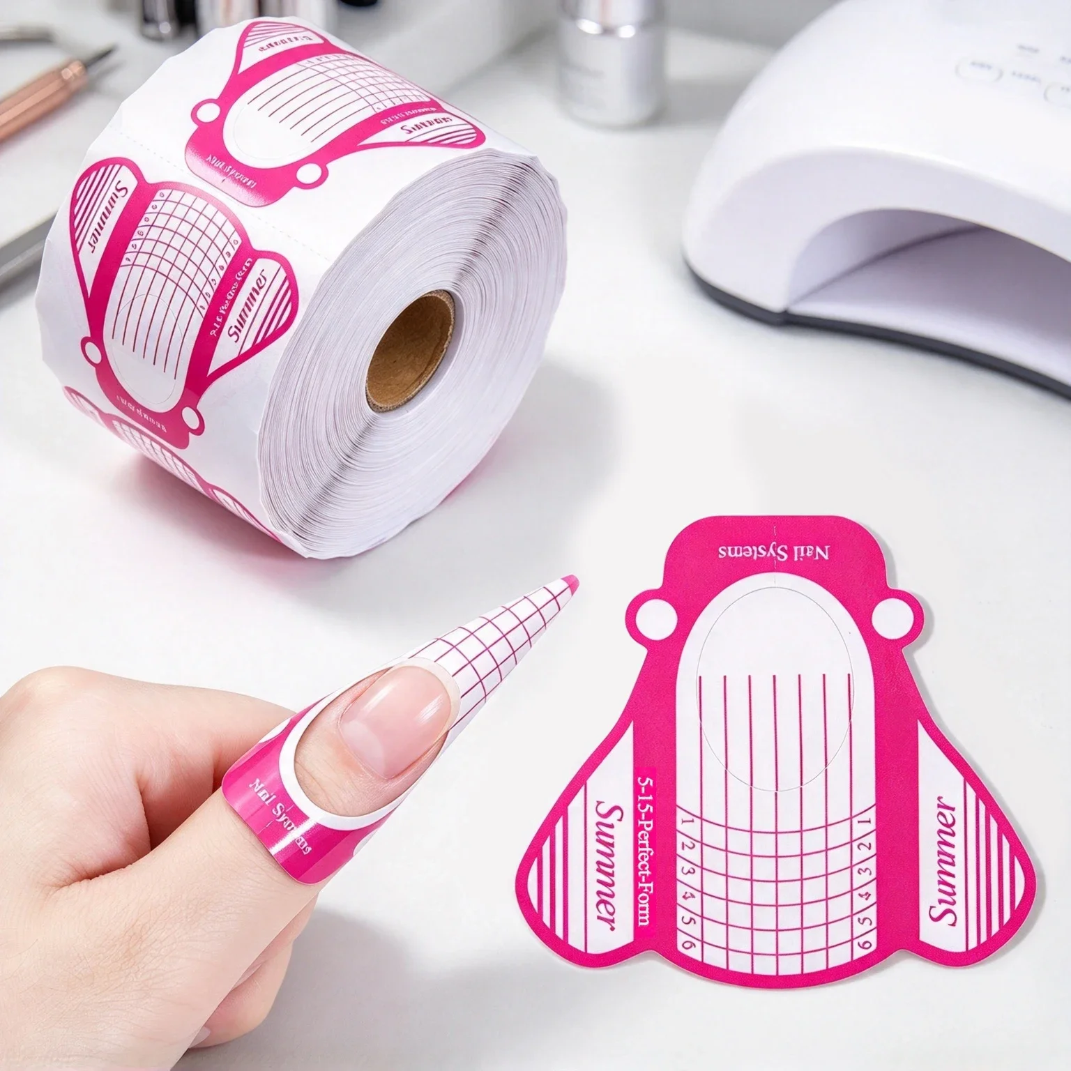 20-500Pcs Self Adhesive Nail Forms for Acrylic Nails, Gel Nail Extension Forms Stickers, Nail Art Guide Paper Forms Manicure