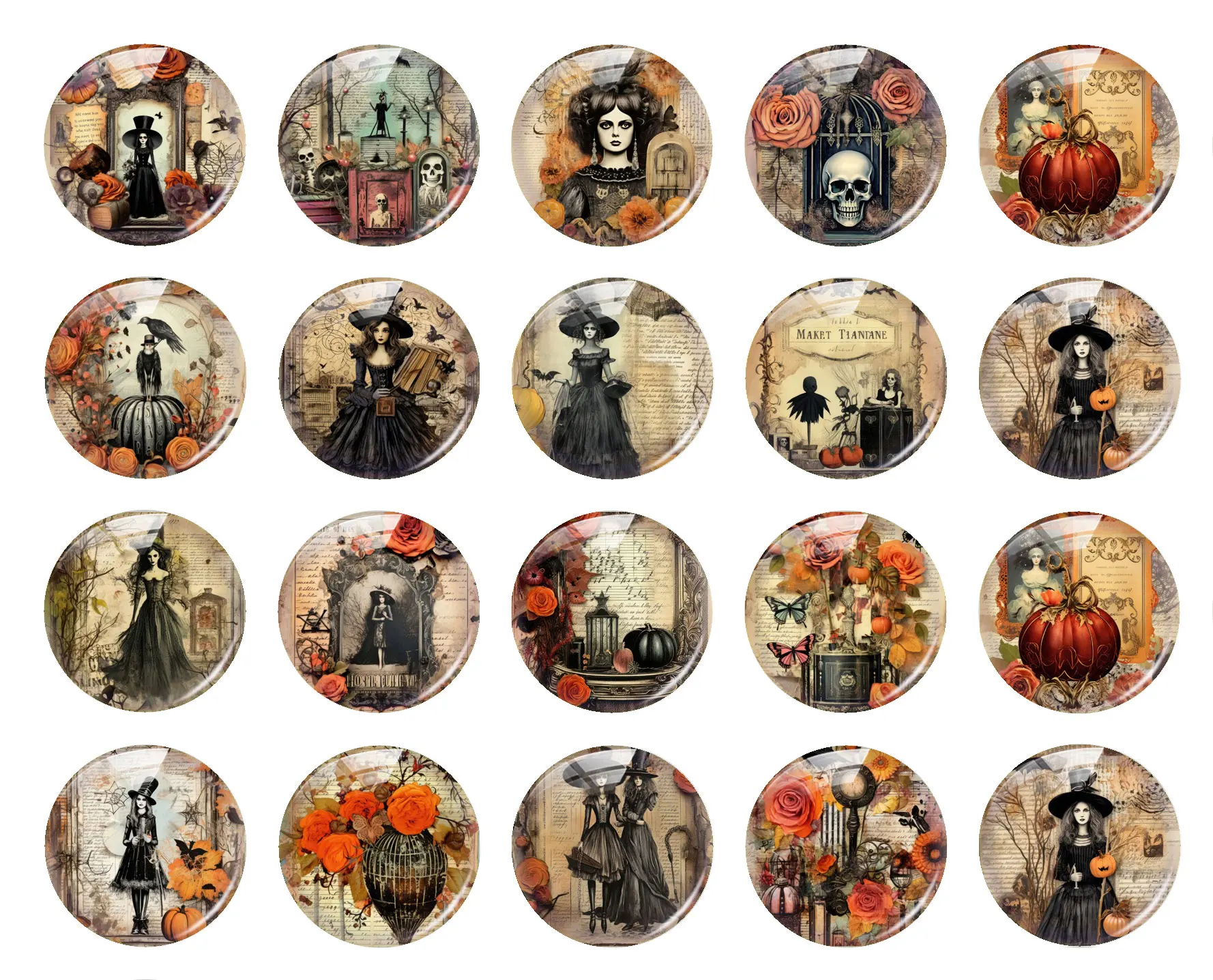Handmade Halloween Gothic Horror Retro Raven Witch Skull Flower Photo Glass Cabochon Flatback Demo Cameo For Diy Jewelry Making