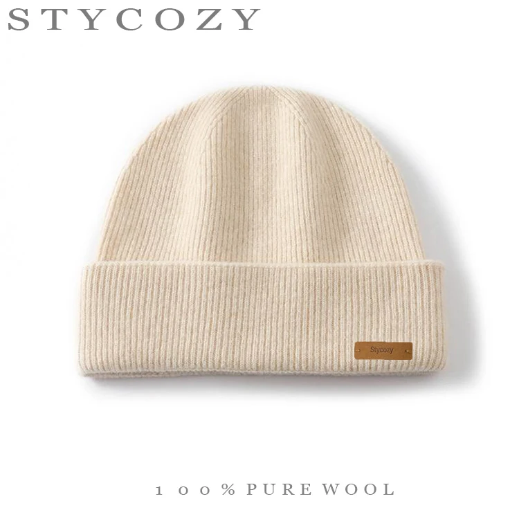 100% Wool Solid Color Ear-Warming Knit BeanieThickened for Fall and Winter Women's Windproof Casual Fashion Outdoor Cold Hat