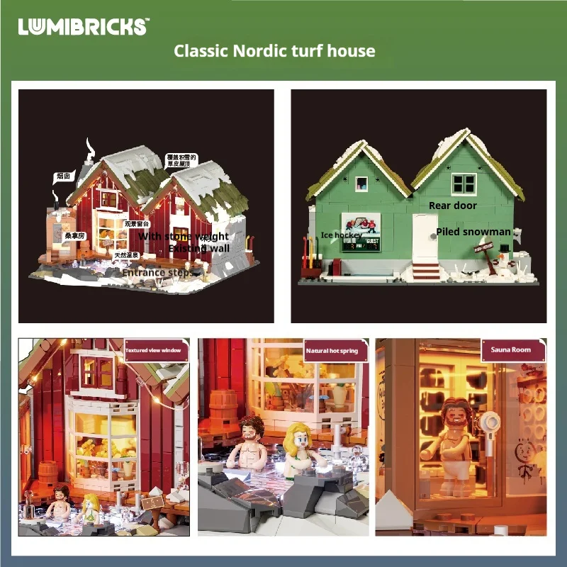 مكعبات بناء، أضواء نموذجية، منازل قديمة، كوخ أيسلندا، منزل خشبي مجمع، نموذج بناء، زخارف عرض الشارع. #4