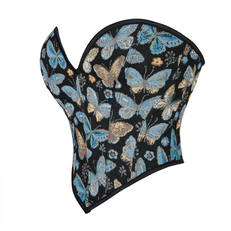 

Женский горячий сексуальный корсет с цветочным принтом, винтажные синие корсеты и бюстье, готическое нижнее белье, корсет Overbust