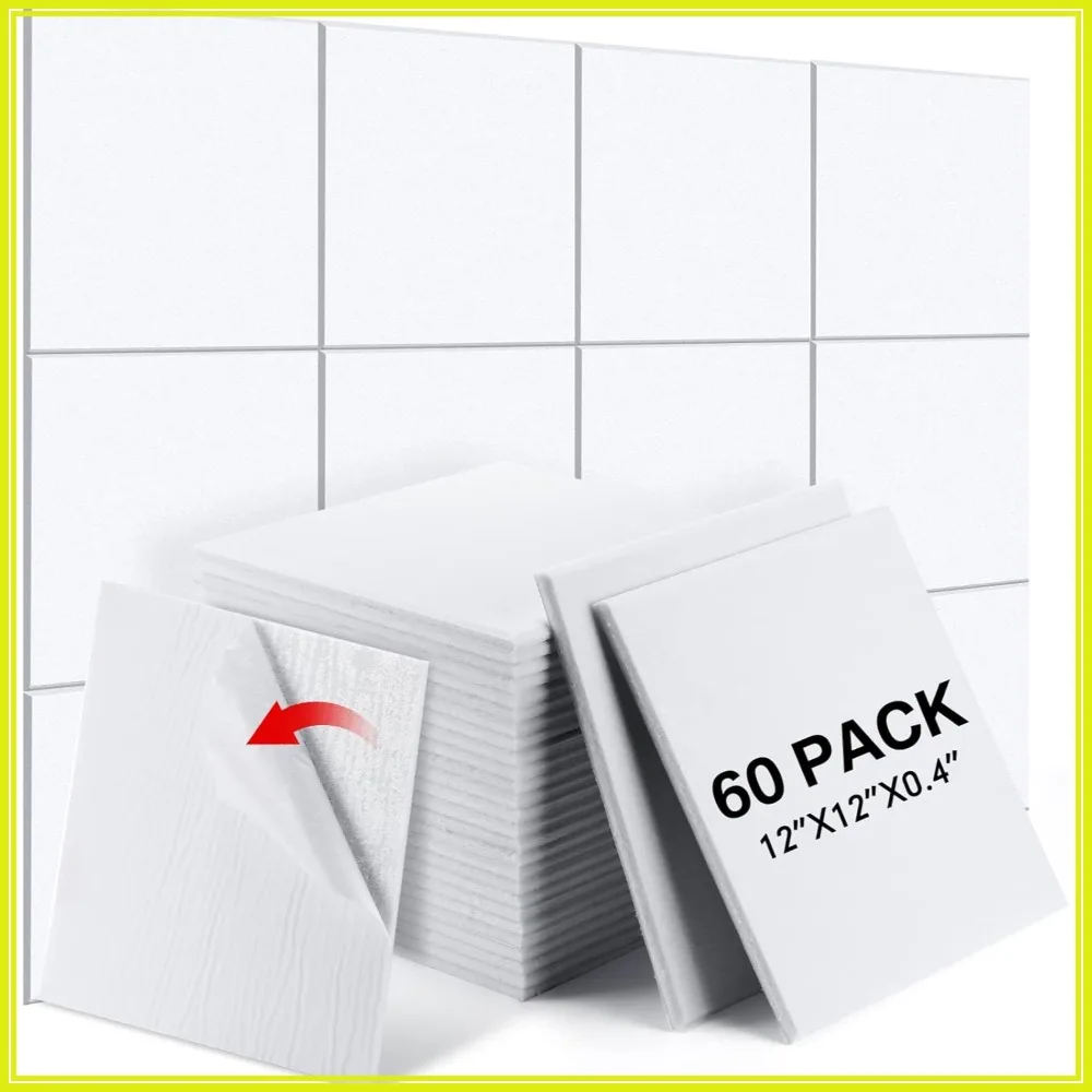 60 PCS Acoustic Panels 12x12x0.4 Inch Self-Adhesive Sound Absorbing Tiles for Home Studio, Noise Canceling