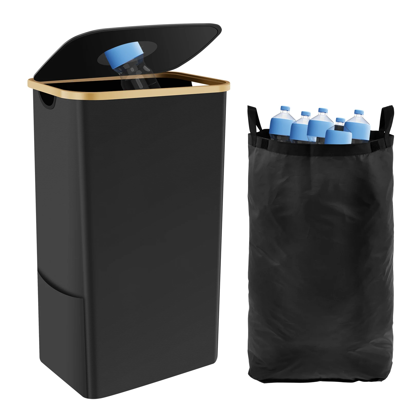 1/2Set 105L Recycling Bin Foldable Large Recycling Storage Box with Reusable Inner Bag for Collecting Bottles Cans Glass Cartons