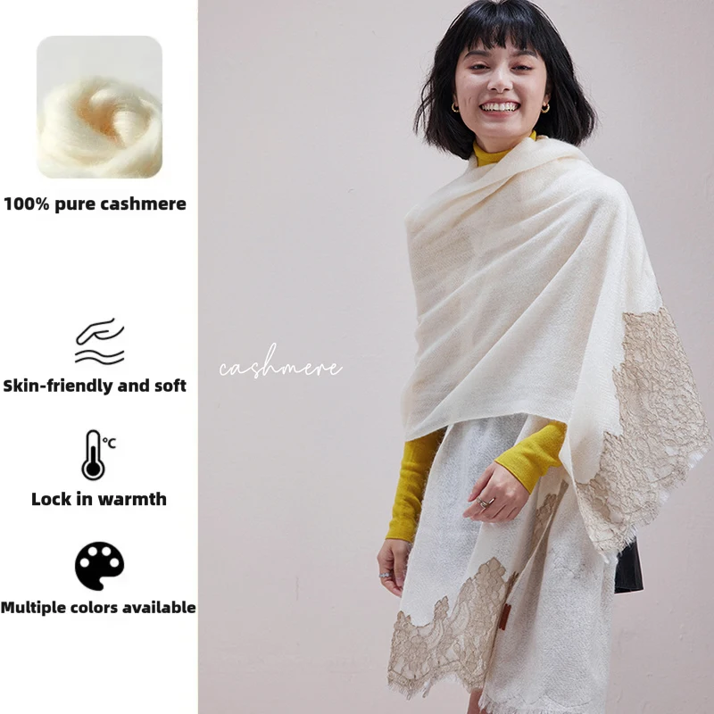 

100% Чистый Кашемировый Шарф-Палантин Женский Тонкий Легкий с Кружевным Дизайном в Итальянском Стиле Элегантный Зимний Летний Всесезонный Накидка