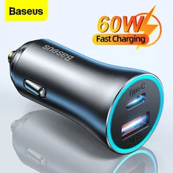 Baseus Car Charger 2 Port USB Type C Car Cigarette Socket Lighter Charger Fast Charging For iPhone Xiaomi Samsung Power Adapter