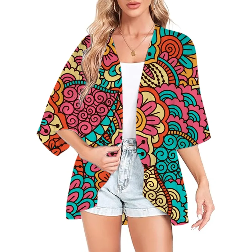 Women's Kimono Hip Hop Graffiti Printed Loose Women's Cardigan Shirt Summer Chiffon Blouse Fashion Streetwear Tops Plus Size