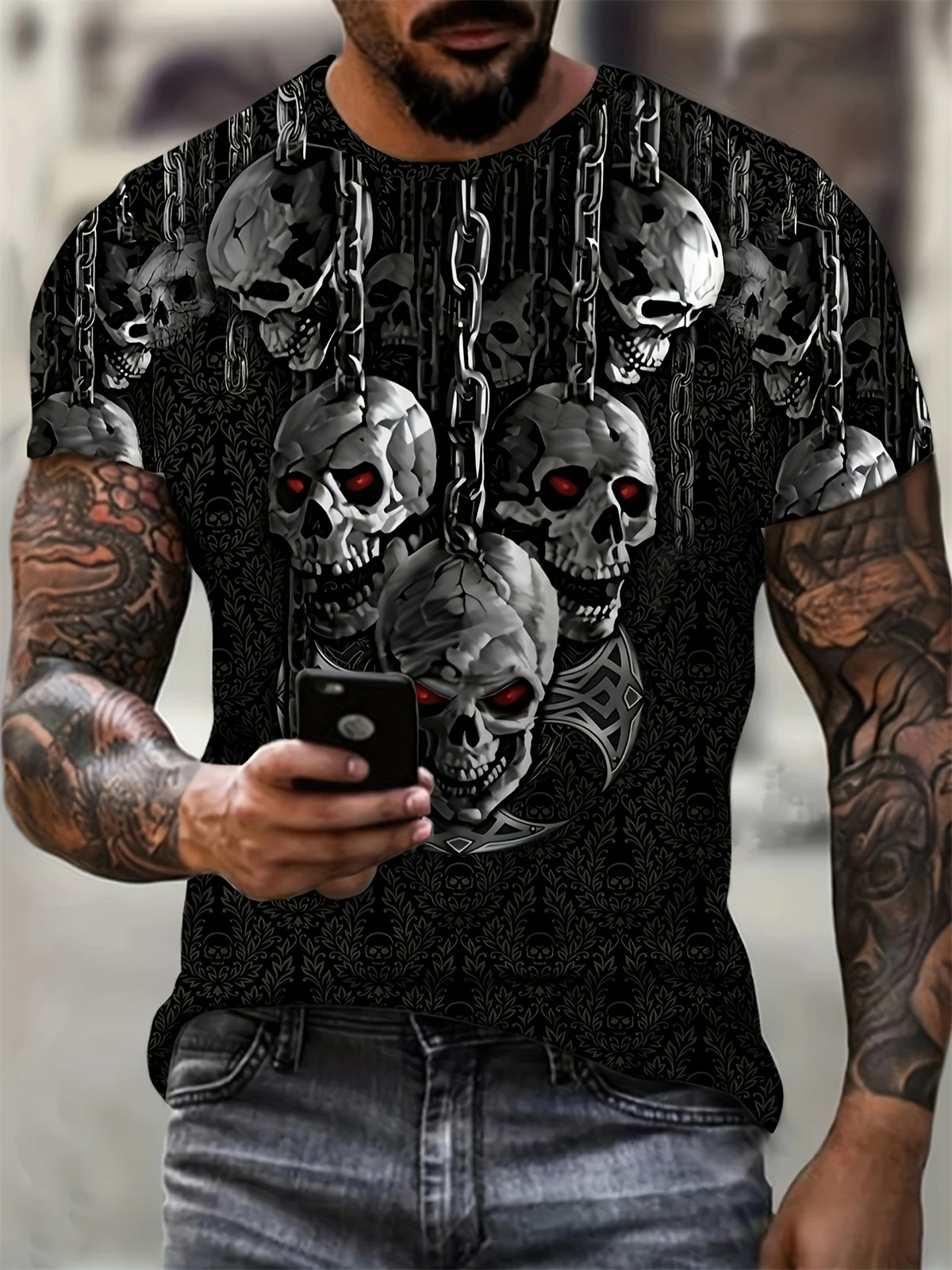

Novelty Skull Head 3D Print Men's T-Shirt Short Sleeve Tee Tops Punk Style Crew Neck T-Shirt Summer Outdoor Oversized Clothing