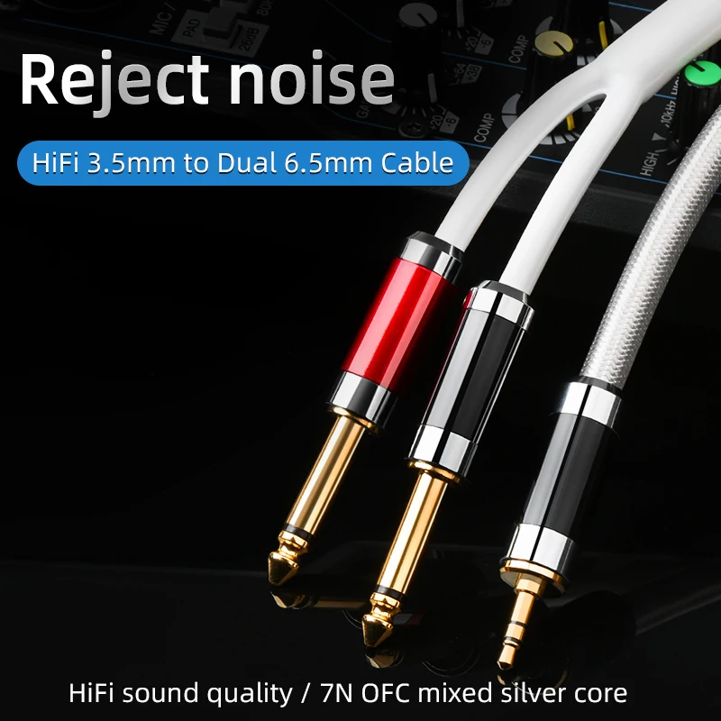 

ATAUDIO HiFi 3.5mm to Dual 6.5mm Audio Cable High Quality 7N OFC Mixed Silver 3.5 Jack to Dual 6.5 Jack for Mixer Amplifier