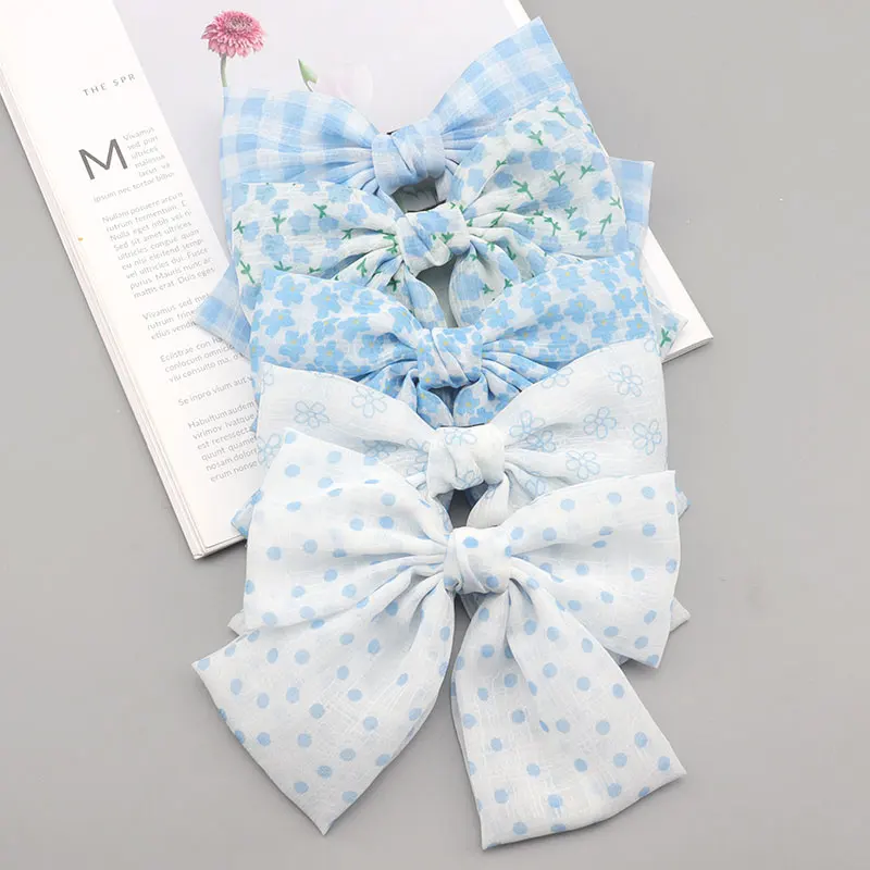 Blue Style New Oversized Chiffon Bow Hair Clips Woman Hairpin Girl Headwear Hair Accessories Hairpins 10cm Duckbill Clip