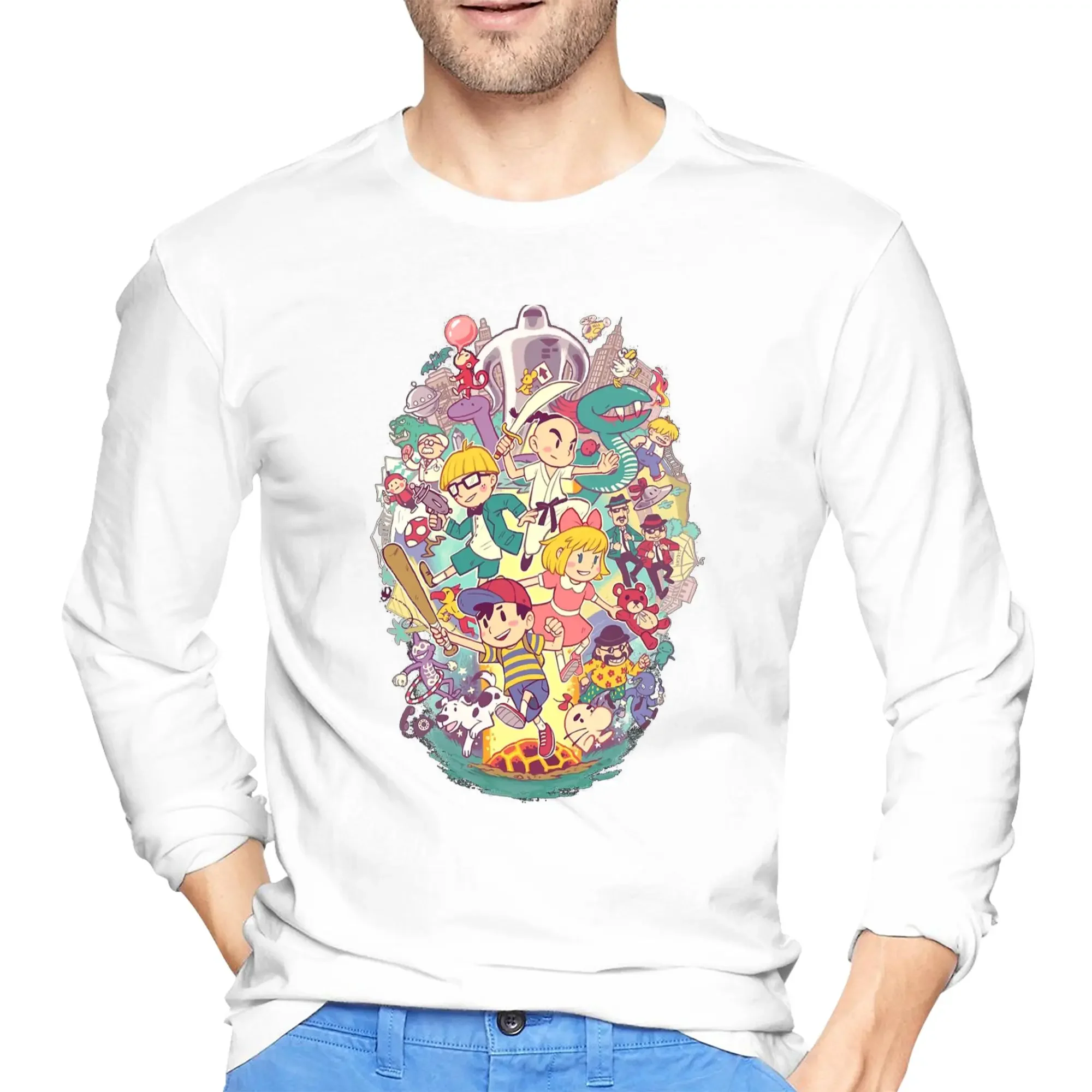 

Earthbound Classic Men's Long Sleeved T-shirt Fashion Round Neck T shirts Spring and Autumn Men tops