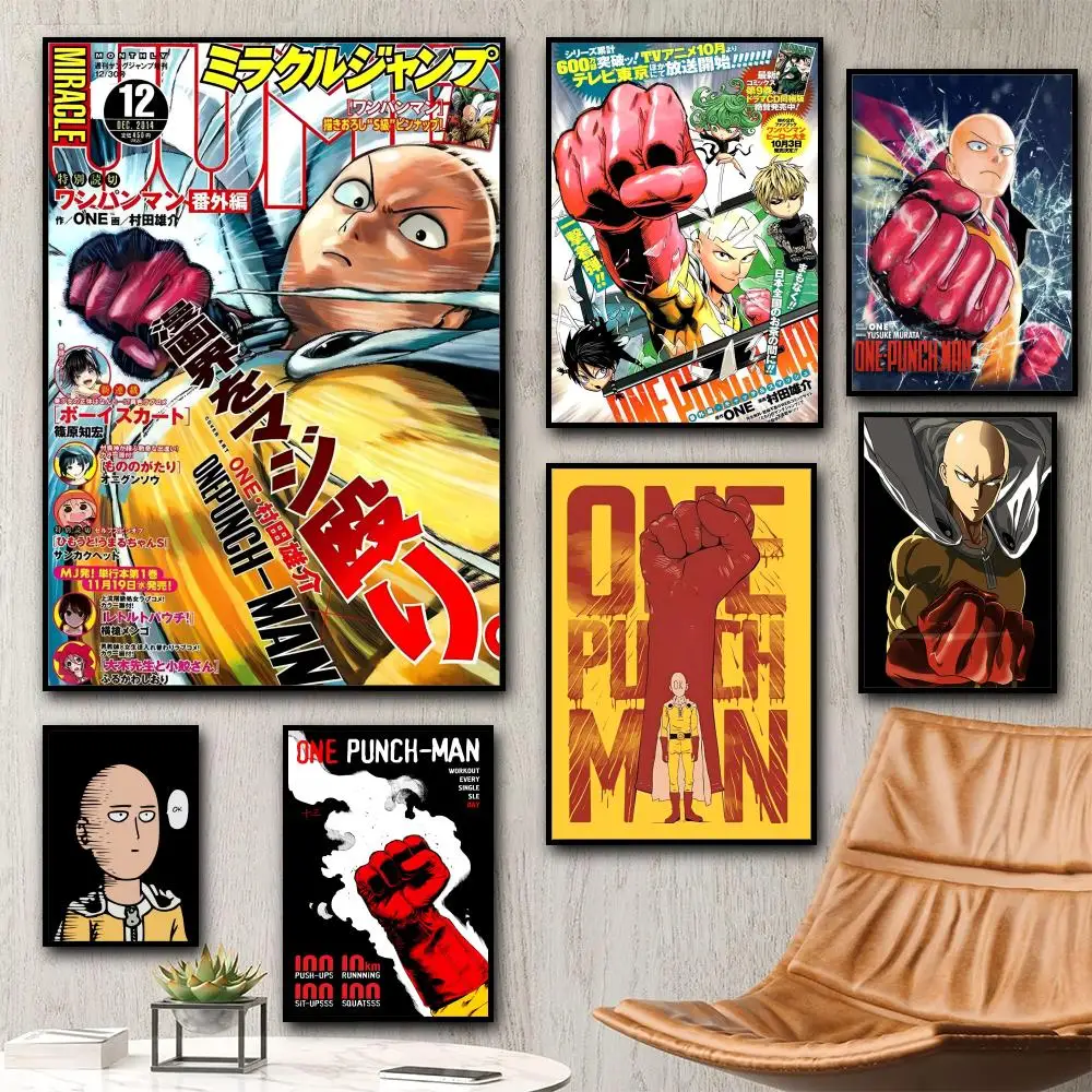 ملصق قماشي لخط الرسوم المتحركة One Punch Man Saitama: تجعد مجاني مقاوم للماء ومتين لجميع الفضاء لتزيين الحائط #1