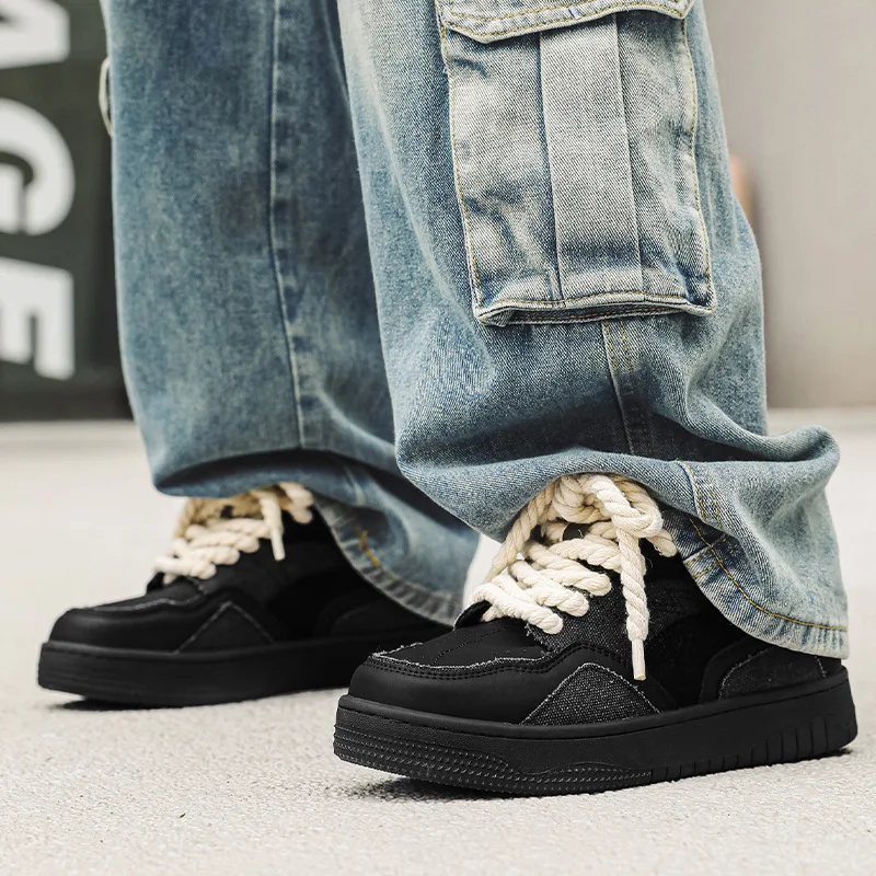 Original Design Curb Sneakers for Women Fashion Style Black Shallow Thick Laces Classic Trainers Shoes Non-slip Sport Unisex