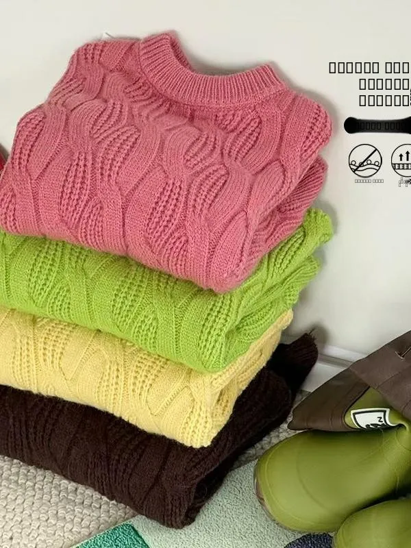 

Girls Knitted Sweater Twist Casual Warm Faionable Korean Sle Pure Color Autumn Winter Season Long Sve Button up Cardigan