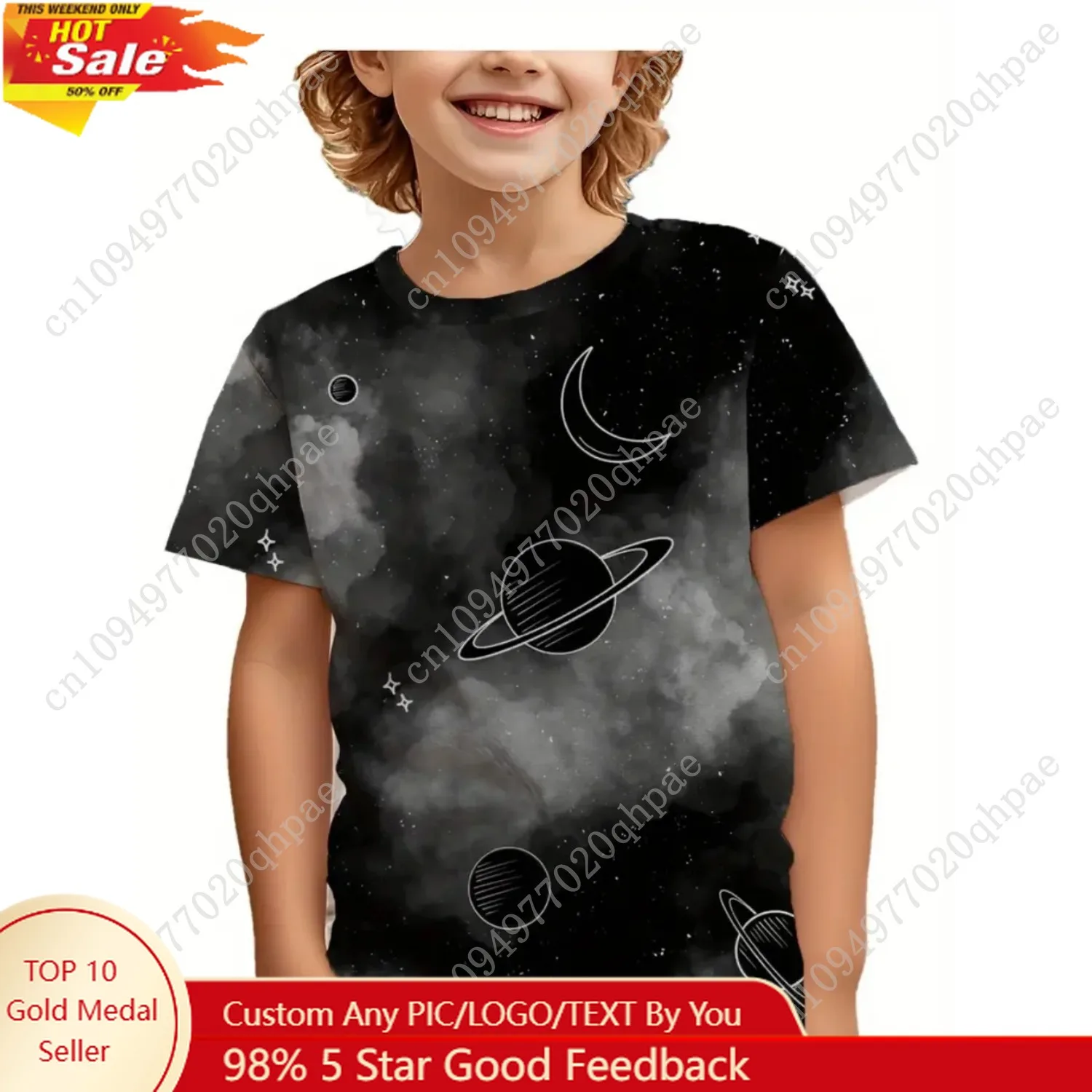 

Children's Clothing T-Shirts for Boys Moon Pattern 3D Print Streetwear Short Sleeved Tops Quick-Drying T-Shirts for Children