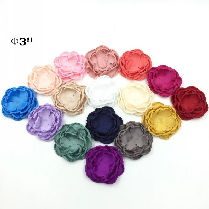

120pcs/lot 4" DIY Satin Layered Flower Hair Clip For Kids Girl Hair Accessory Burned Edge Fabric Flowers For Headband Handwork