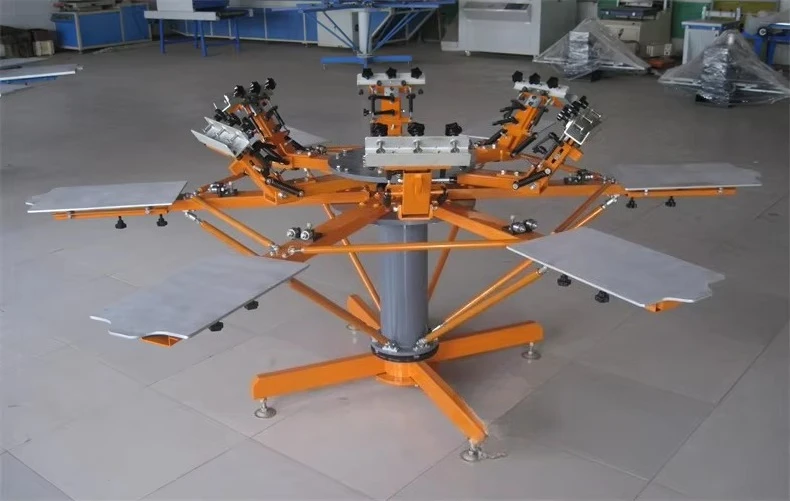 Manual 6 Color 6station Silk Screening Printing Shop Equipment Kit Cylindrical T-shirt Rotary Silk Screen Printing Machine