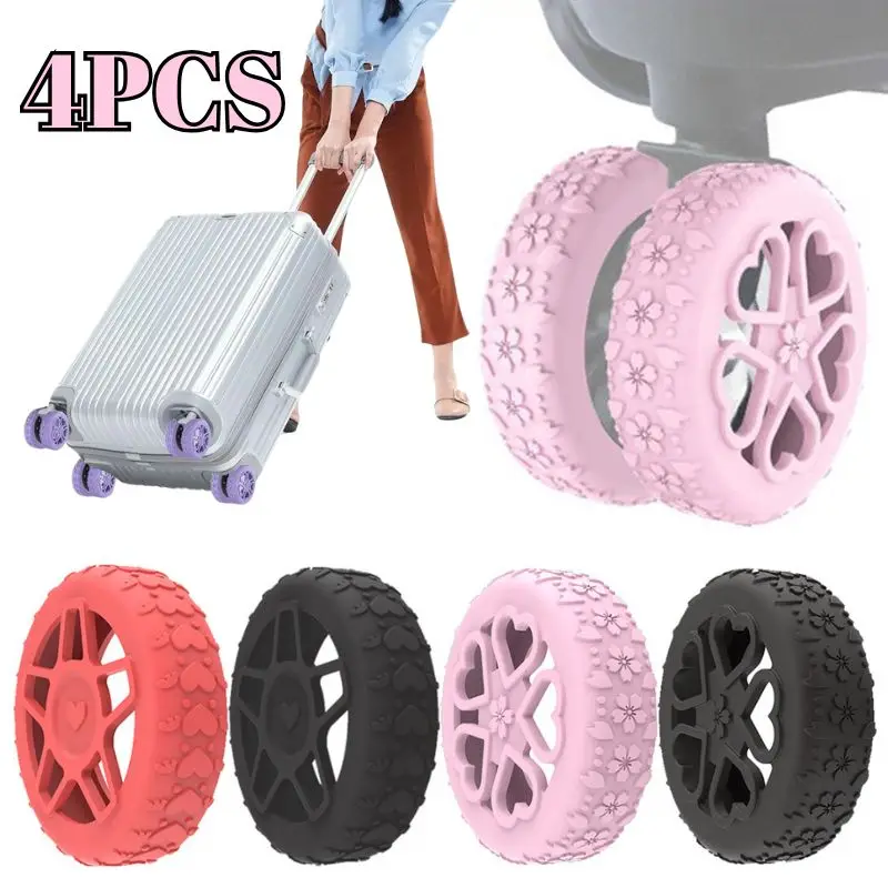 4PC Silicone Suitcase Wheel Protection Case With Silent Shock-Proof Travel Luggage Caster Reduce Noise Trolley Box Casters Cover