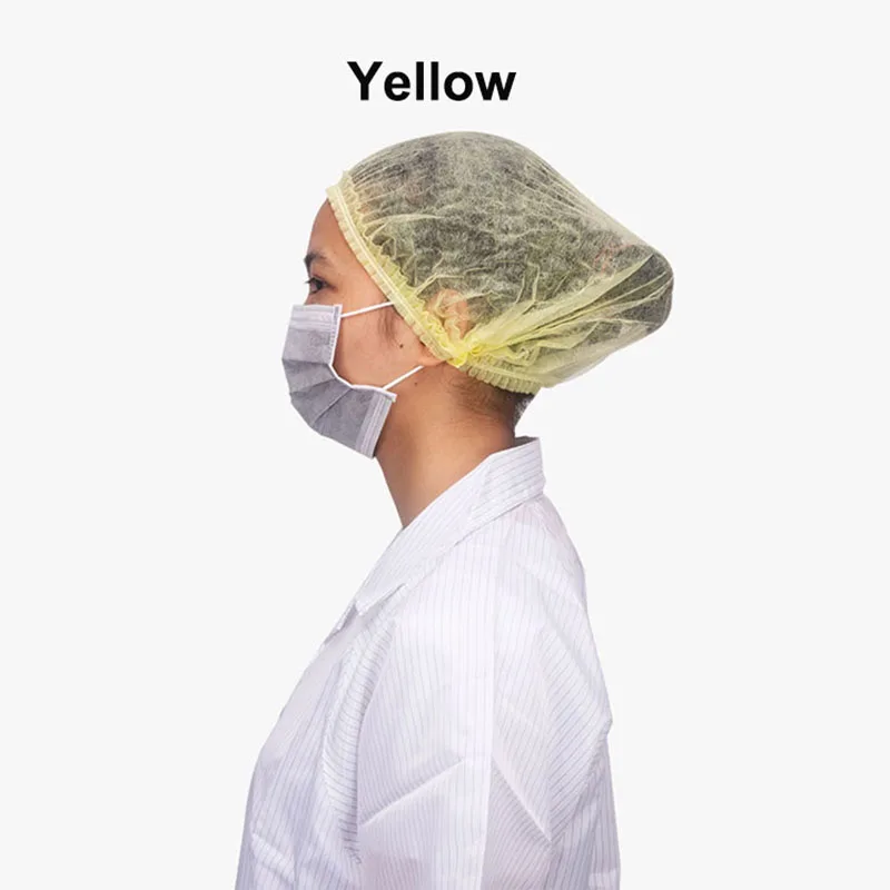100Pcs Non-Woven Disposable Caps Breathable Anti-Dust Round Hat With Elastic Cord Keep Hair Clean For Cosmetics Kitchen Cooking