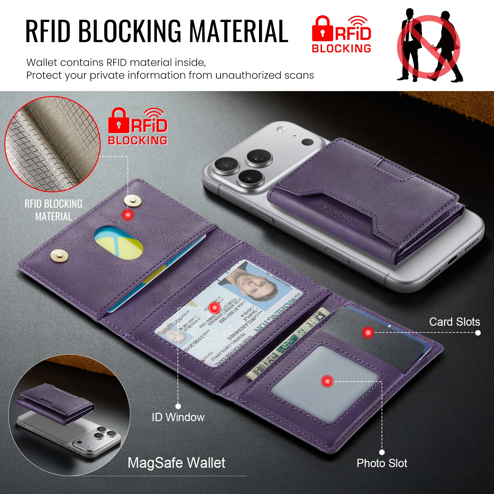 Multi-Slot MagSafe Geldbörse mit RFID-Blockierung und Magnetischem Kartenhalter für Smartphones – Detail 15