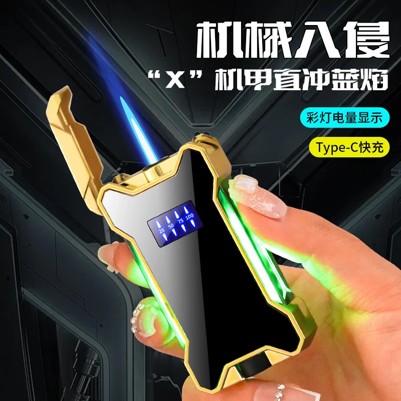 Nuovo accendino elettrico a gas personalizzato per celebrità di Internet, poppa visibile con fiamma blu antivento diretta, regalo per il fidanzato