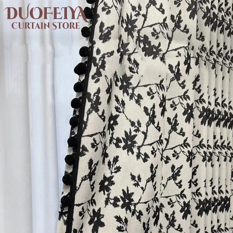 

Modern Chenille Curtains for Living Dining Room Bedroom Flower Cloth American Retro Floral High-end Models Finished Decoration
