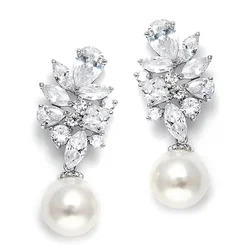 CAOSHI Elegant Chic Imitation Pearl Earrings for Women Luxuriant Dazzling Cubic Zirconia Wedding Engagement Temperament Jewelry