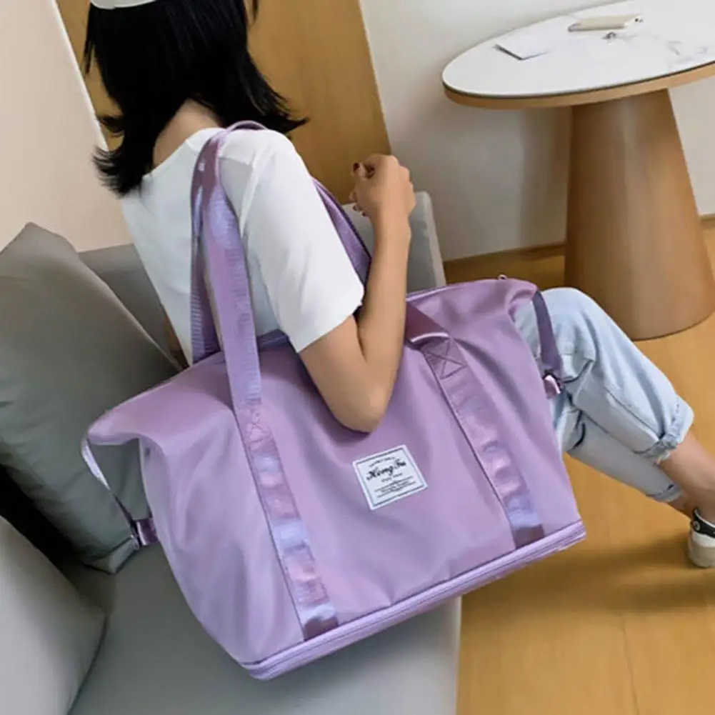 Bolsa de viagem elegante com zíperes resistentes, mochila de viagem feminina funcional, fechamento com zíper, noite para fácil