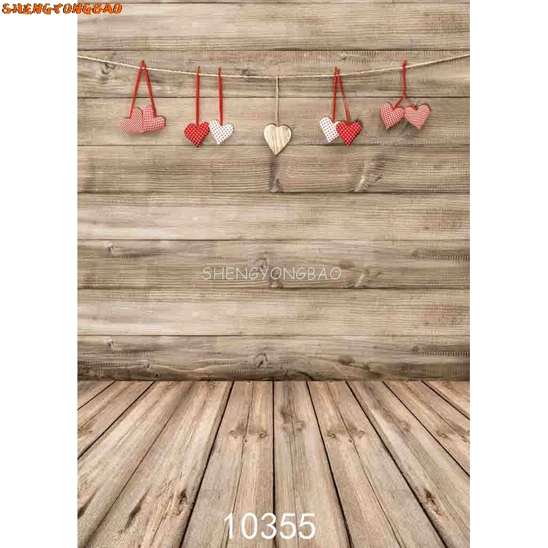 SHENGYONGBAO Thin Cloth Valentine Day Photography Backdrops Prop Love Heart Rose Wooden Floor Photo Studio Background  QQ-01