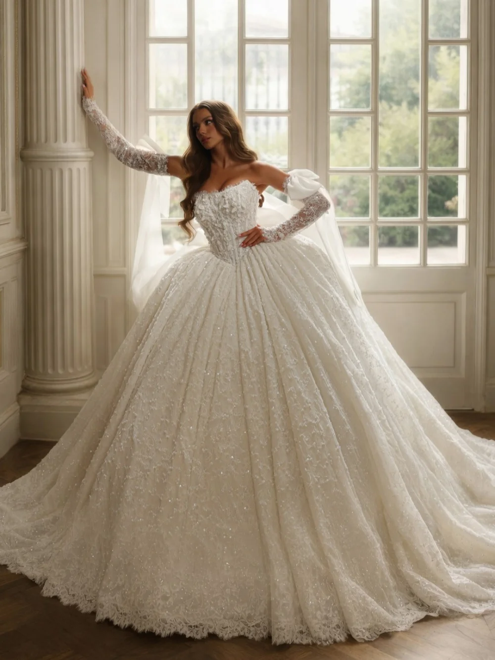 New Exquisite Beaded Wedding Dress Dreamy Princess Lace Strapless Bridal Gown Customized Elegant Floor-length Dresses For Bride